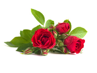 Three red roses bouquet isolated on white