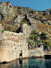 Stone walls of the back side of Kotor Castle in Kotor Montenegro.