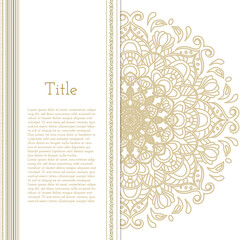 Beautiful golden mandala greeting card, white card invitation menu brochure postcard background