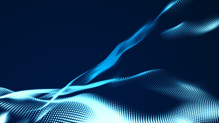 Dot blue wave light screen gradient texture background. Abstract  technology big data digital background. 3d rendering.