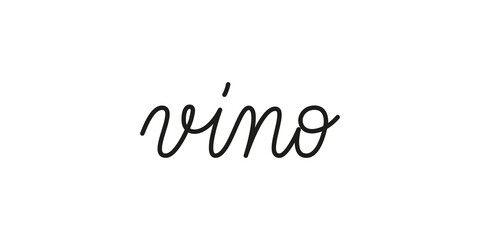 Fototapeta na wymiar Vino wine phrase handwritten by one line. Monoline vector text element isolated on white background. Simple inscription. Vector illustration