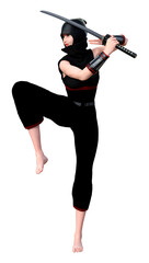 3D Rendering Female Ninja on White