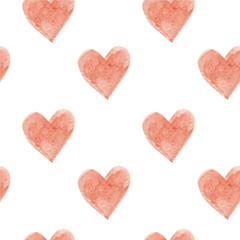 Naklejka na ściany i meble Seamless pattern with watercolor red hearts. Festive background, valentine's day, love, christmas. For printing, fabric, packaging, postcard, wallpaper, scrapbooking.