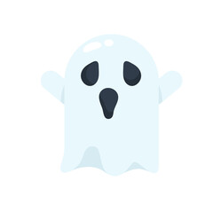 Ghost vector in a cute white blanket. For decoration in the Halloween season.