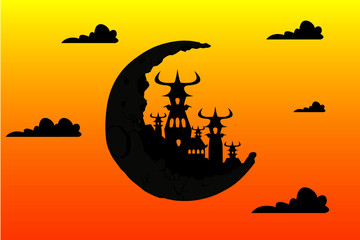 halloween flying spooky dark moon vampire city