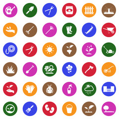 Gardening Icons. White Flat Design In Circle. Vector Illustration.
