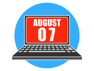 august 7th. Day 7 of month, Laptop with date on screen summer month, day of the year concept