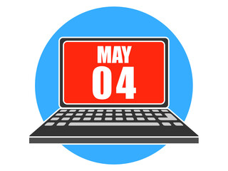 may 4th. Day 4 of month, Laptop with date on screen spring month, day of the year concept