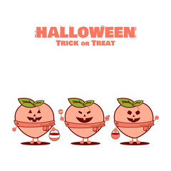 Trick or treat in halloween. Happy Halloween. Peach character.