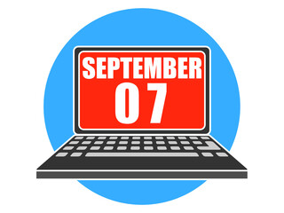 september 7th. Day 7 of month, Laptop with date on screen autumn month, day of the year concept