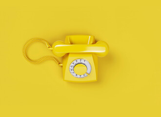 Vintage yellow telephone on yellow background. Render 3d illustration