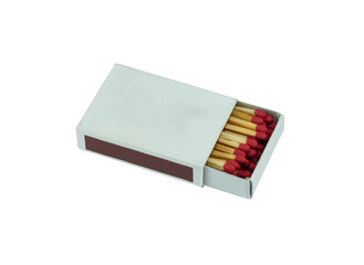 red matchbox opened isolated on white background. Side view and Blank space