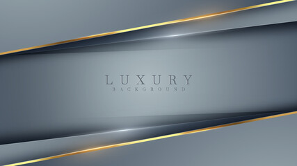 Dark abstract luxury background with gold glittering lines and overlapping layers. Illustration from vector about modern template deluxe design.