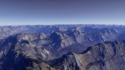 Naklejka premium beautiful space view, view from an alien planet, exoplanet surface, fantastic planet 3D render