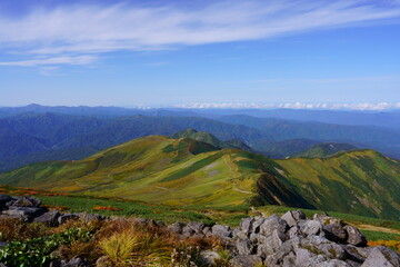 Scenery of Mt. Gassan in Japan with beautiful autumn colors