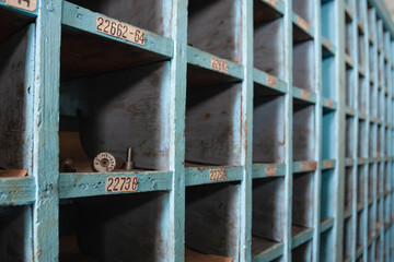 Old factory archive library wooden Cabinet.