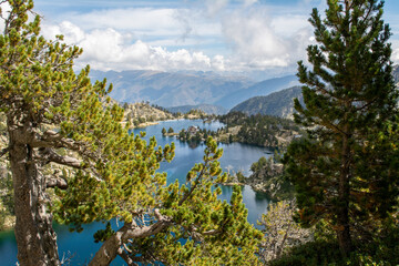 Nature and landscape at lake estany trullo in Spanish Pyrenees, neighbourhood of Espot and...