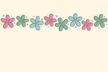 Banner with colourful flowers and copyspace. Mother’s Day, Women’s Day and Valentine’s Day background. Vector
