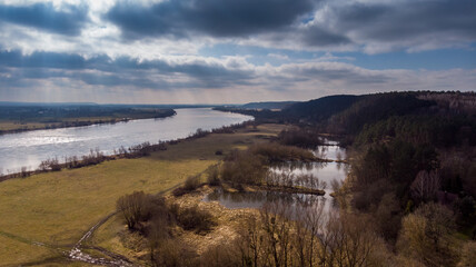 The river Vistula among fields in Poland.
