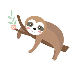 Cute sloth icon flat, cartoon style. Vector illustration