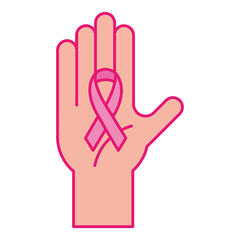 breast cancer ribbon on hand line and fill style icon vector design
