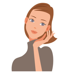 Beautiful woman's face with middle hair. Beauty, fashion, style, makeup concept. Vector illustration isolated on white background.