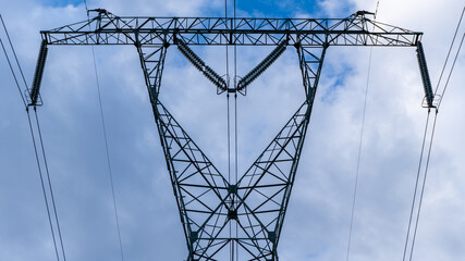 Power tower with high voltage lines.