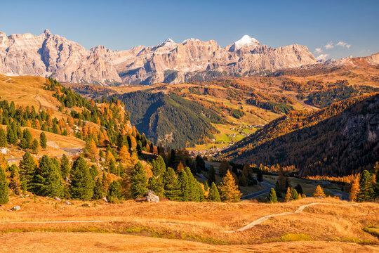 Amazing view of Italian Dolomities at sunny autumn day