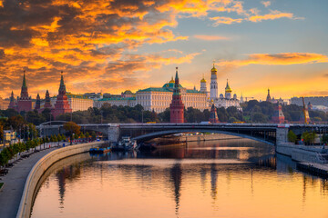 Fototapeta na wymiar Moscow Kremlin, Kremlin Embankment and Moscow River in Moscow, Russia. Architecture and landmark of Moscow
