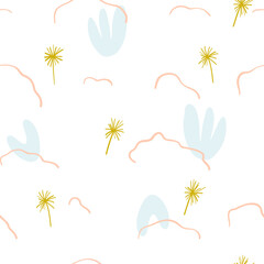 Abstract pattern with organic shapes in pastel colors mustard yellow, pink. Organic background with spots.