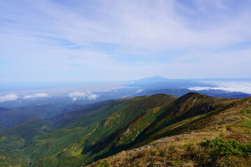 Scenery of Mt. Gassan in Japan with beautiful autumn colors