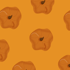 Happy Halloween. Nice vector square yellow background with pumpkins. Cute cover design in cartoon style for brochures, stories, applications. Background with pumpkins pattern and place for text.