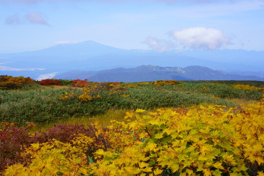 Scenery of Mt. Gassan in Japan with beautiful autumn colors