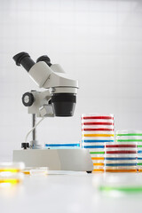 Microscope beside chemical samples