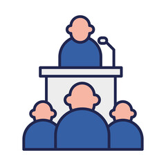 president on podium and people line and fill style icon vector design