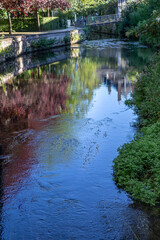 Building reflection in river, Bernay Normandy,France, eptember 2020