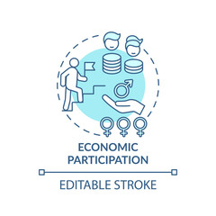 Economic participation concept icon. Gender gap criteria. Money increasing tips. Account mananging idea thin line illustration. Vector isolated outline RGB color drawing. Editable stroke