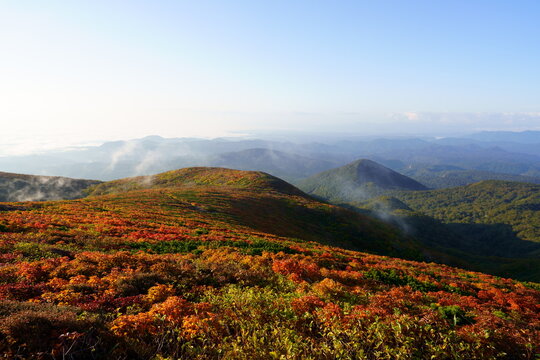 Scenery of Mt. Kurikoma in Japan with beautiful autumn colors