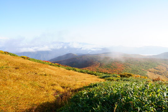 Scenery of Mt. Kurikoma in Japan with beautiful autumn colors