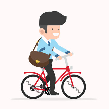 Businessman cycling to work cartoon