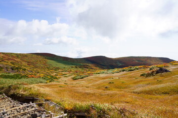 Scenery of Mt. Kurikoma in Japan with beautiful autumn colors