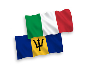 Flags of Italy and Barbados on a white background
