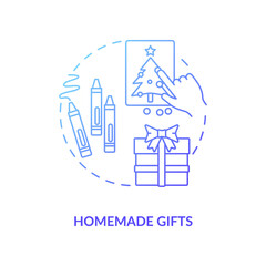 Homemade gifts concept icon. Christmas holiday idea thin line illustration. Crafting skills. Creative DIY presents. Heart-warming tradition. Wrapping. Vector isolated outline RGB color drawing