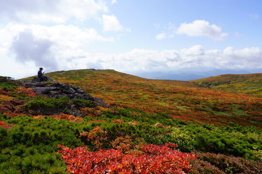 Scenery of Mt. Kurikoma in Japan with beautiful autumn colors
