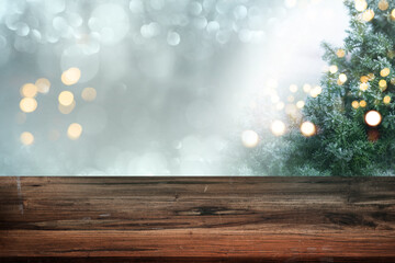 Christmas background with blank table.
Christmas background with blank rustic wooden table. Space...