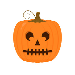 Halloween Pumpkin with scary face icon isolated on white. Cute cartoon Jack-o -Lantern. Halloween party decorations. Easy to edit vector template