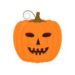 Halloween Pumpkin with smiling face icon isolated on white. Cute cartoon Jack-o -Lantern. Halloween party decorations. Easy to edit vector template.