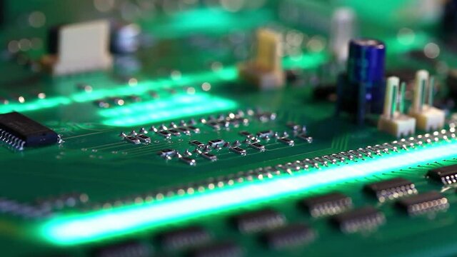 Switching relays and LEDs on the matching board. Closeup.
