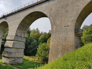 Fototapeta na wymiar The pillars of the old railway bridge