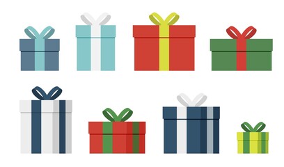Gift box. Present boxes wrapped flat vector set. Empty giftbox sale or holiday design.